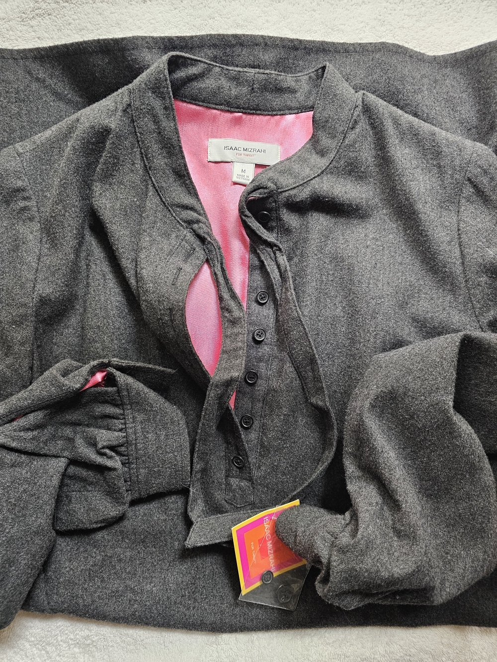 Vintage Isaac Mizrahi Y2k Charcoal Gray Wool Dress Satin Pink Lining Size M -NWT